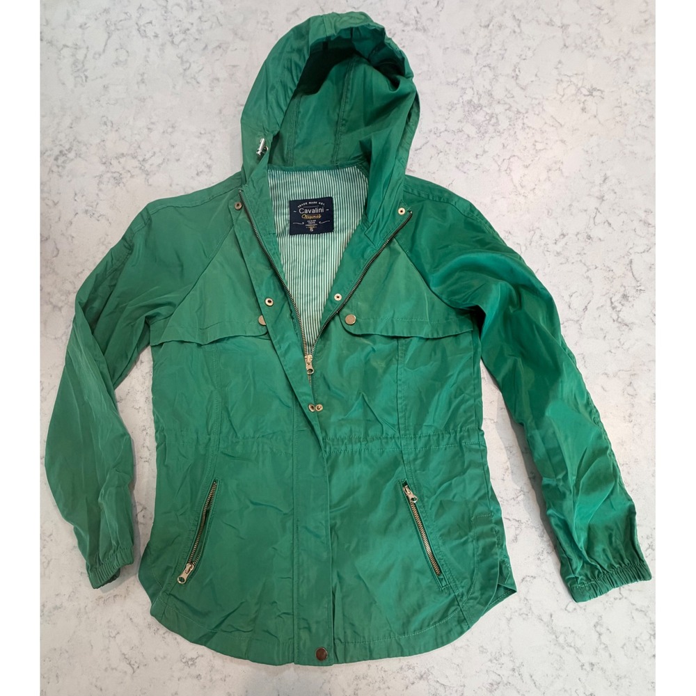 Cavalini Originals Green Hooded Windbreaker Utility Jacket Womens Small